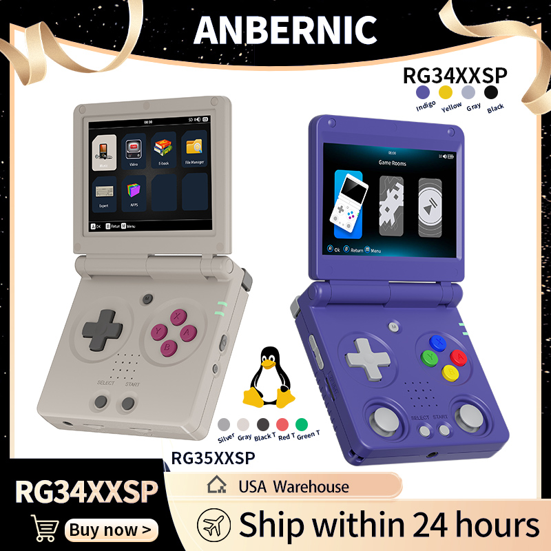 Retro X8 Gaming Console - Anbernic RG34XXSP RG35XXSP Flipคอนโซลเกมมือถือหน้าจอIPS Linux 64