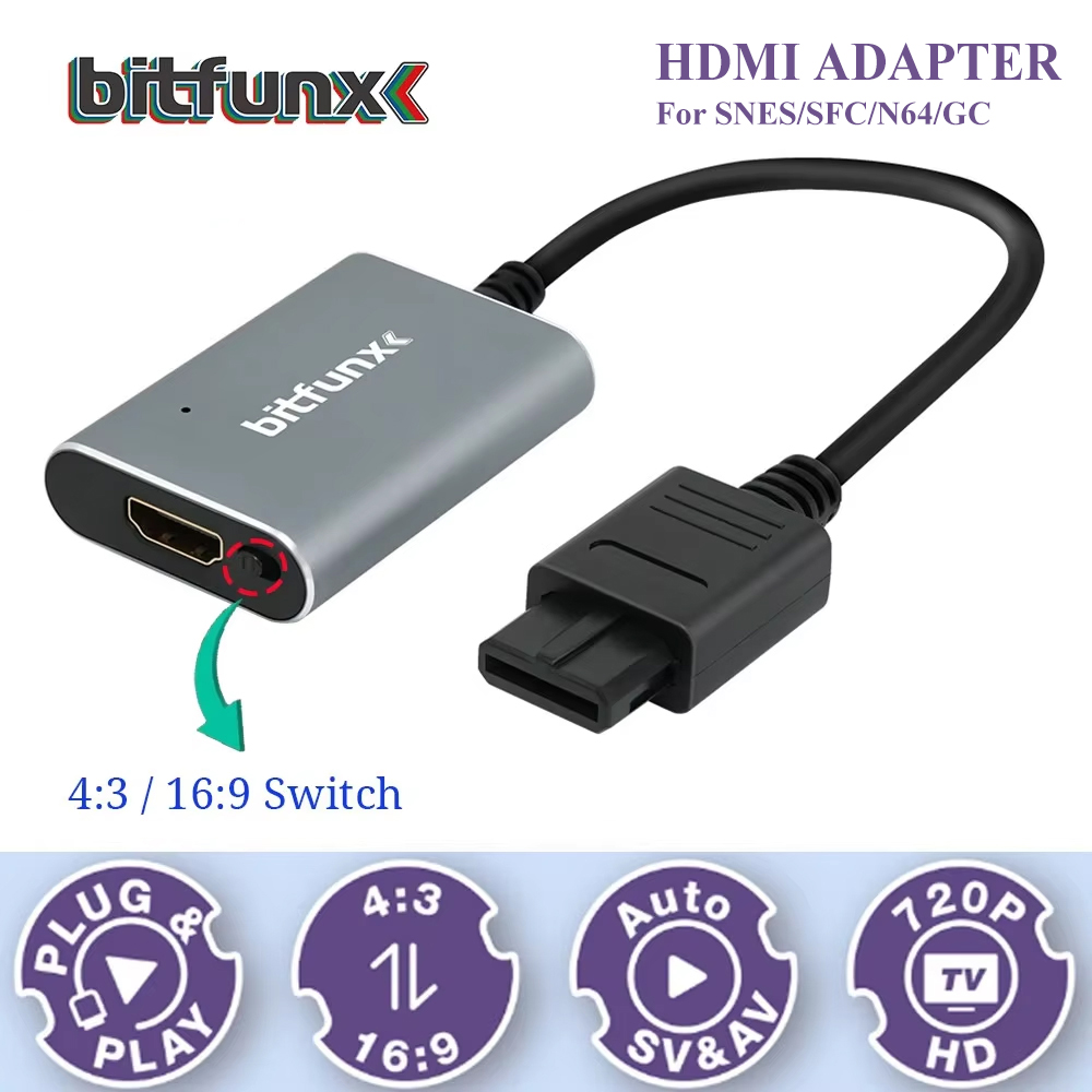 Retro X8 Gaming Console - Bitfunx 720P Svideo/AV ไปยังอะแดปเตอร์ HDMI ตัวแปลงวิดีโอ