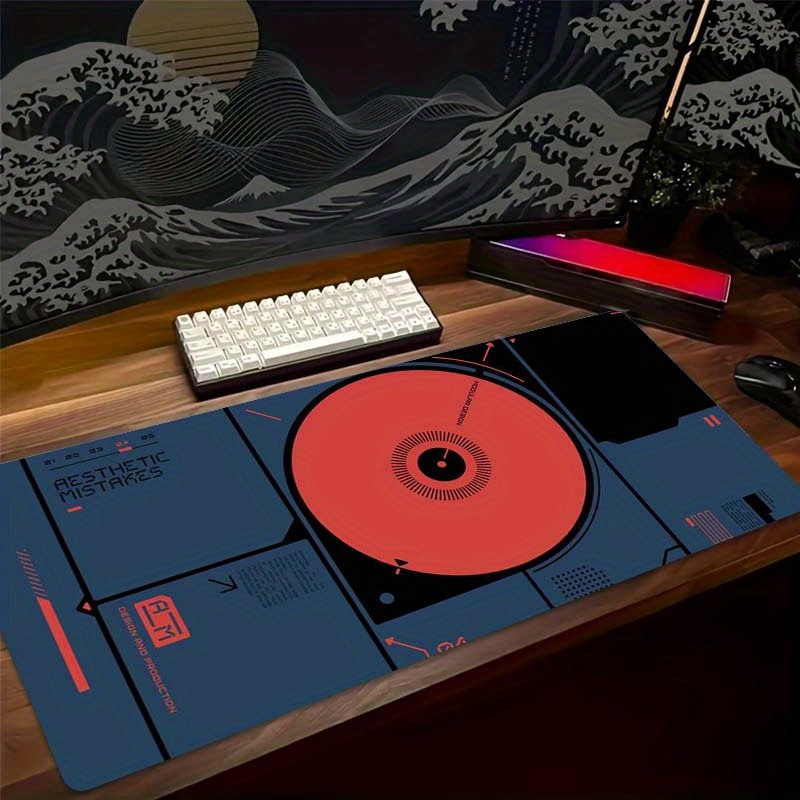 Retro Gaming Xl - แผ่นรองเมาส์ลายเครื่องเล่นแผ่นเสียงดีเจสไตล์เรโทรขนาด XL สำหรับเล่นเกม ฐานยาง อุปกรณ์สำนักงาน
