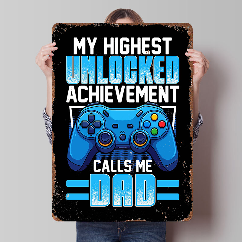 Retro Gaming Achievements - ป้ายโลหะตกแต่งผนังลายเกมมิ่งแด๊ด ของที่ระลึกสำหรับแฟนๆ ตกแต่งห้อง ของตกแต่งบ้าน สไตล์เรโทร วินเทจ