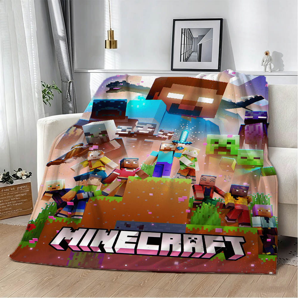Retro Gaming Lounge - ภาพยนตร์ M-Minecrafts การ์ตูนเกม 2026 ผ้าห่มแฟลนเนลย้อนยุค ผ้าห่มนุ่มลายศิลปะ