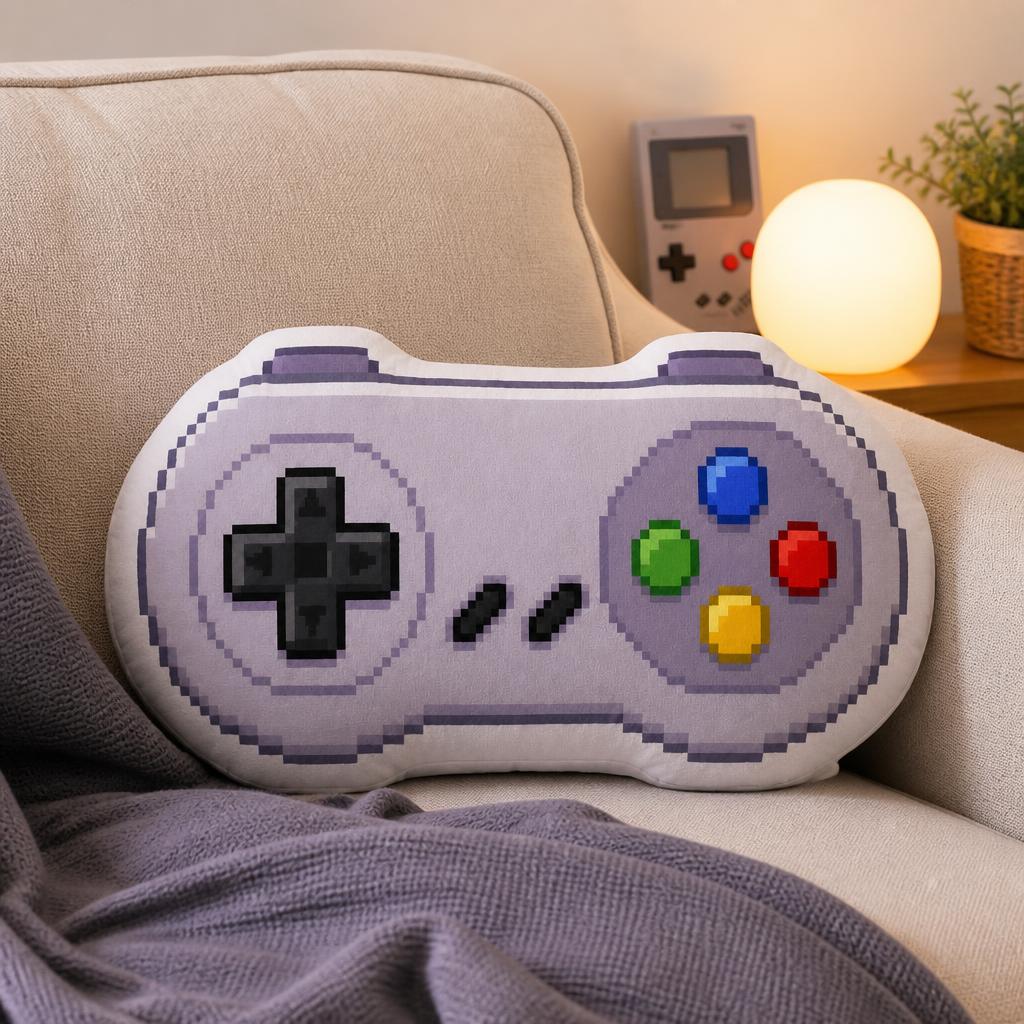 Retro Gaming Lounge - จอยสติ๊กเกมวิดีโอพิกเซลสไตล์เรโทร หมอนอิงนุ่ม หมอนตกแต่งบ้าน ของขวัญ ตกแต่งโซฟา เตียง