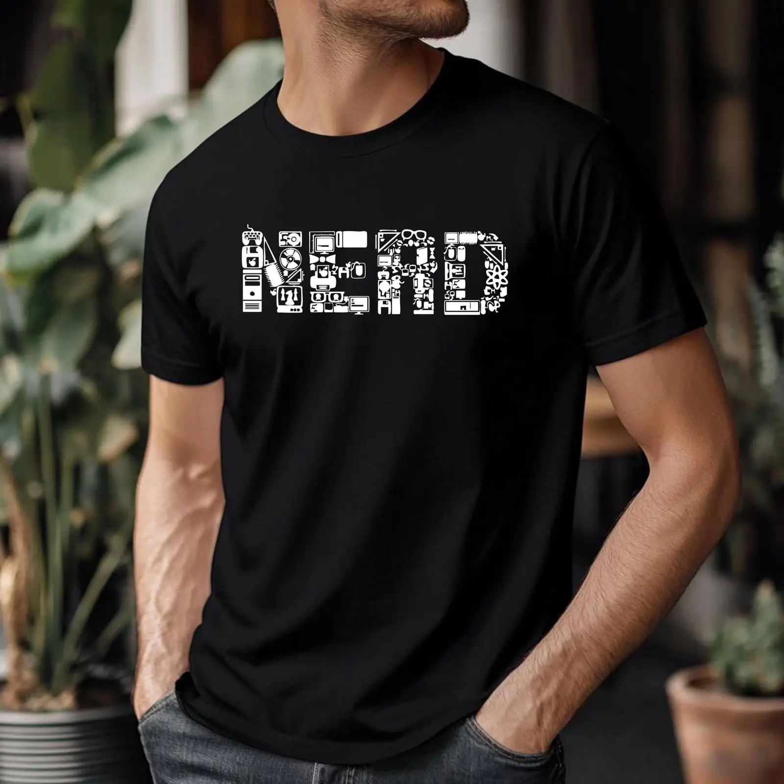 Retro Gaming Icons - เสื้อยืด Retro Tech Nerd ลายไอคอนวิทยาศาสตร์ คอมพิวเตอร์