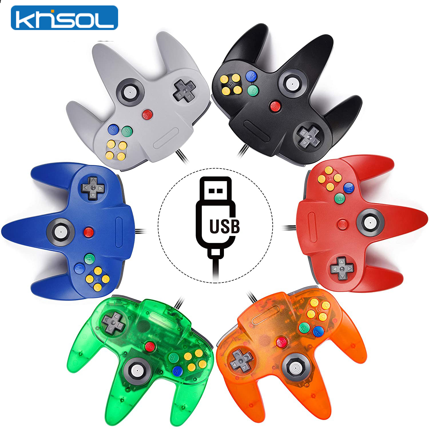 Retro X8 Gaming Console - N64 Controller คลาสสิก USB แบบมีสายรีโมทคอนโทรลเกมจอยสติ๊กอุปกรณ์เสริมคลาสสิก 64
